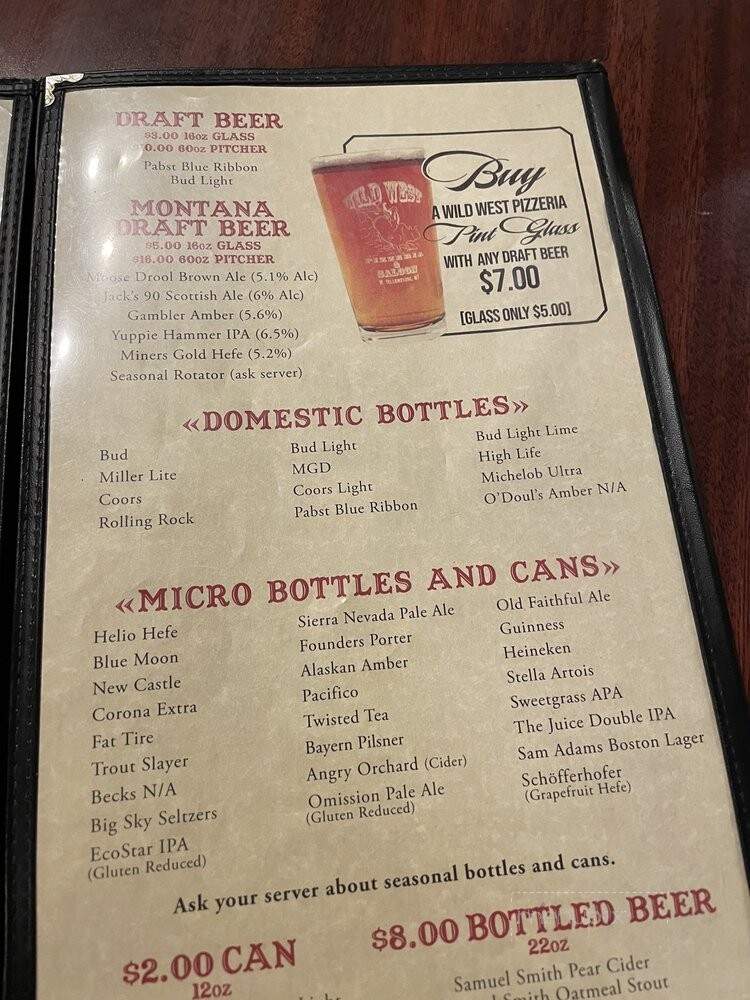 Wild West Pizzeria - West Yellowstone, MT menu_pic