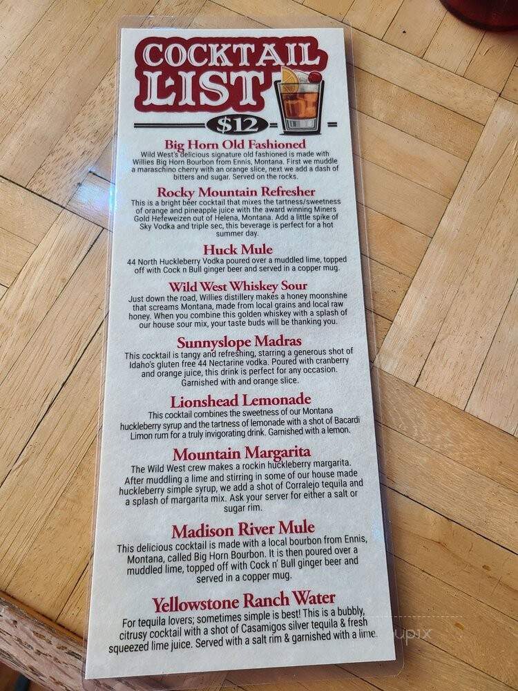 Wild West Pizzeria - West Yellowstone, MT menu_pic