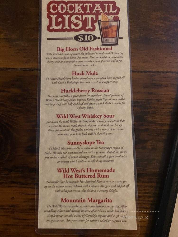 Wild West Pizzeria - West Yellowstone, MT menu_pic