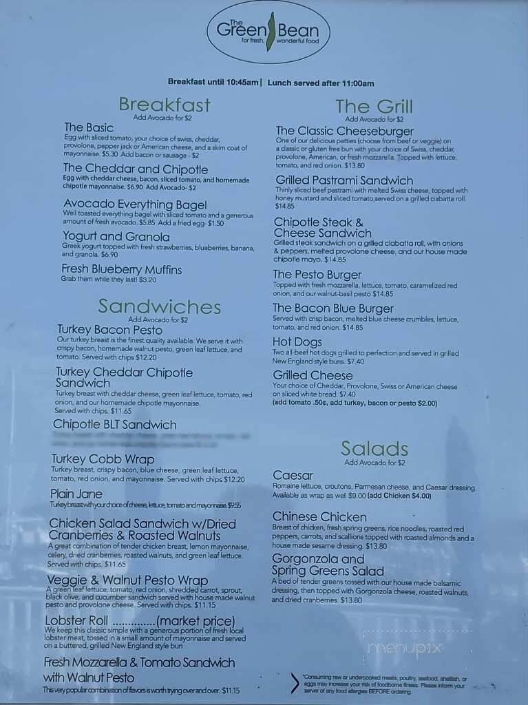 Green Bean On Water - Exeter, NH menu_pic