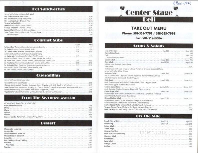 Center Stage Deli - Schenectady, NY menu_pic
