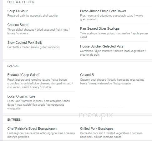 Eseeola Lodge - Newland, NC menu_pic