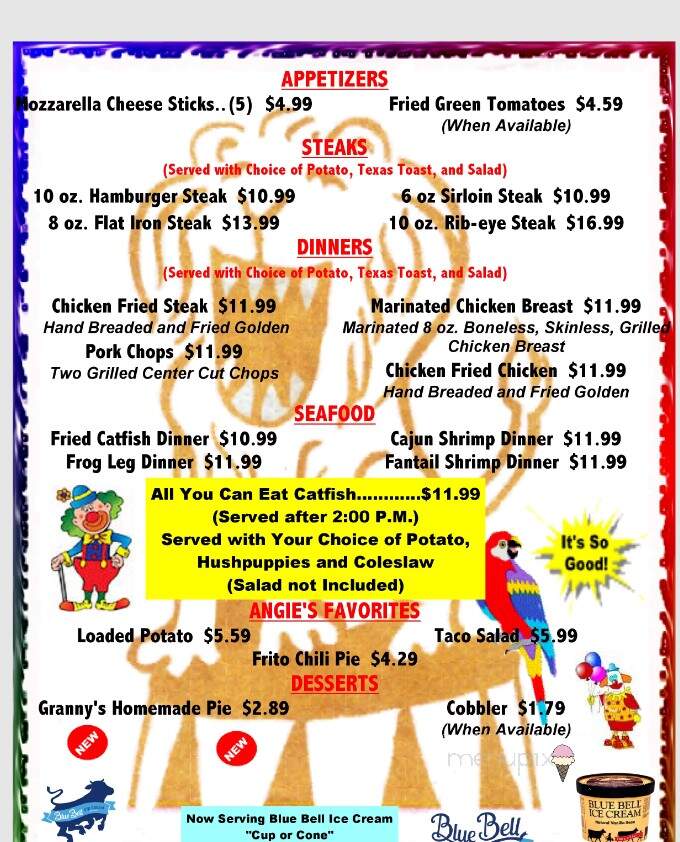 Angie's Circus City Diner - Hugo, OK menu_pic