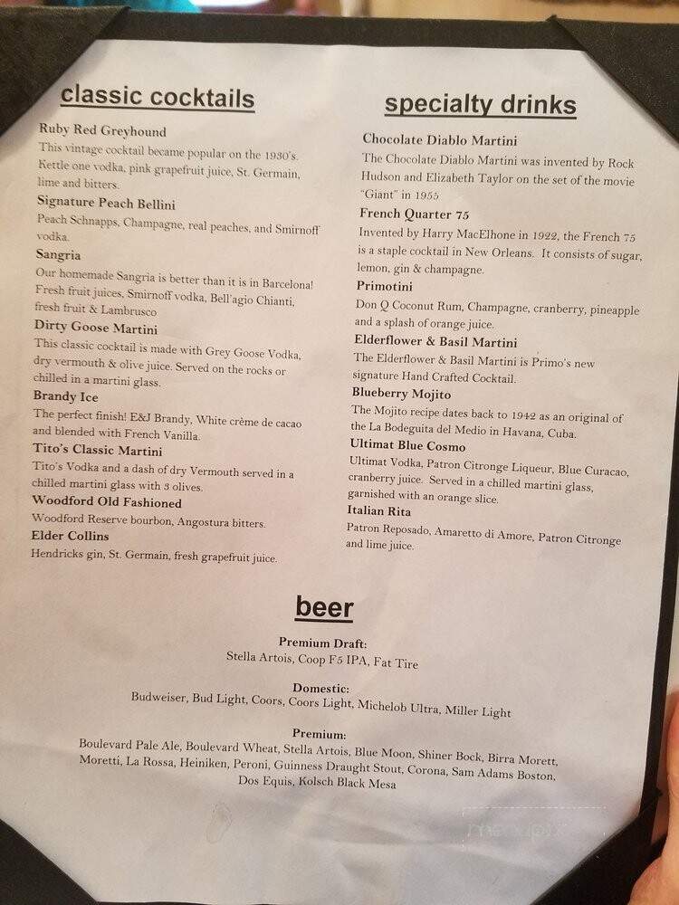 Primo's Italian Restaurant - Yukon, OK menu_pic