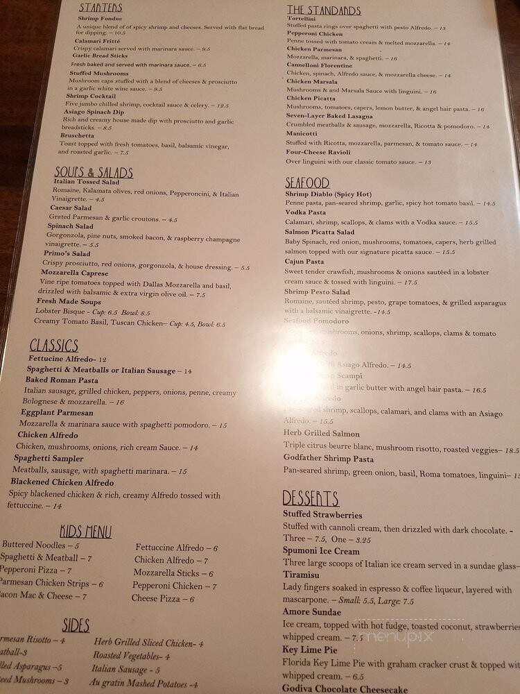 Primo's Italian Restaurant - Yukon, OK menu_pic