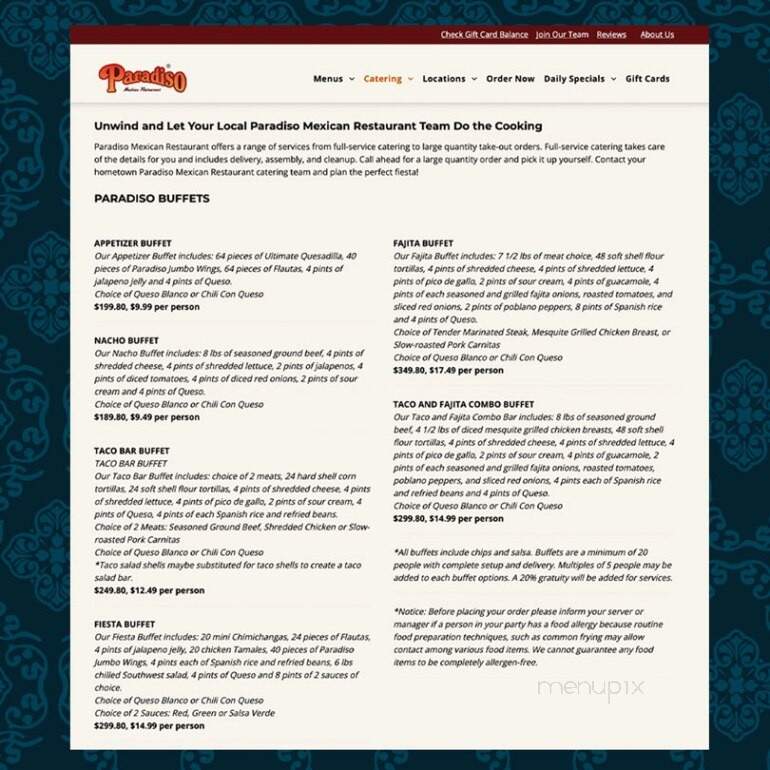 Paradiso Mexican Restaurant - Jamestown, ND menu_pic