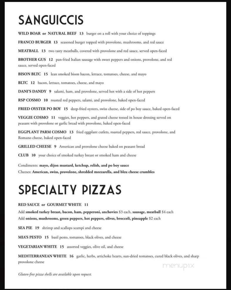 Franco's Lounge - Williamsport, PA menu_pic
