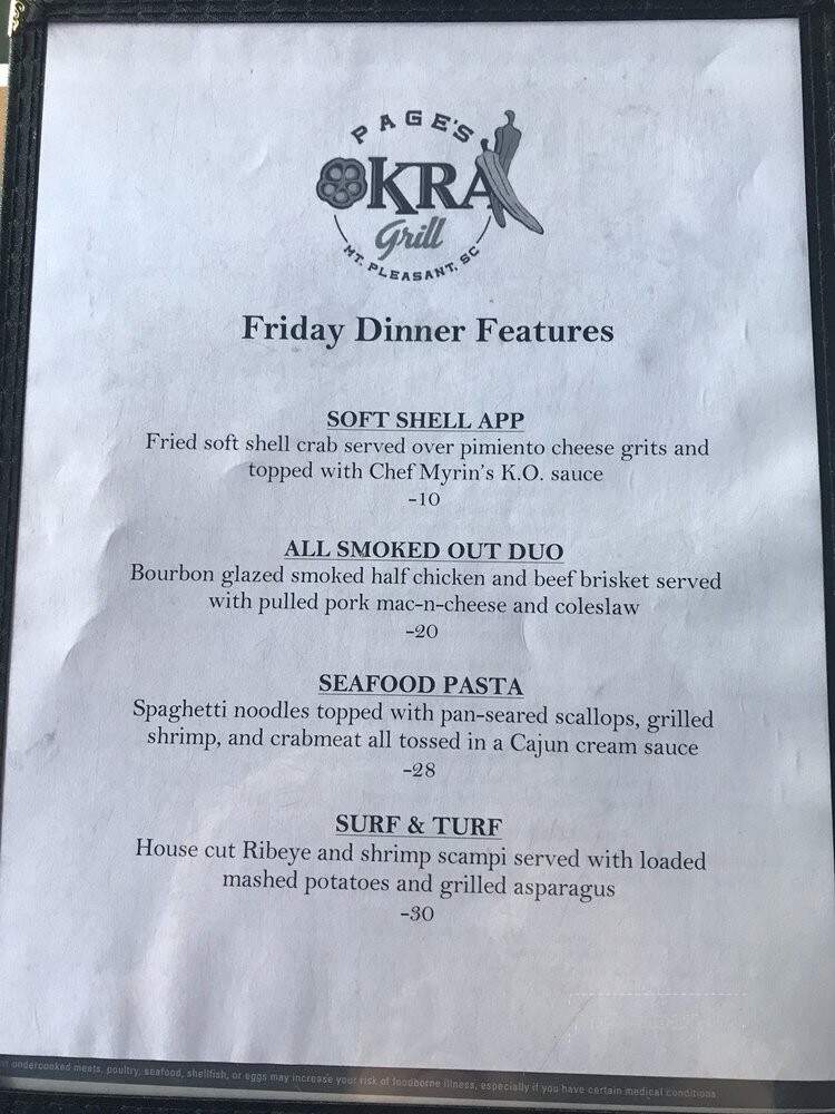 Okra Grill - Mount Pleasant, SC menu_pic