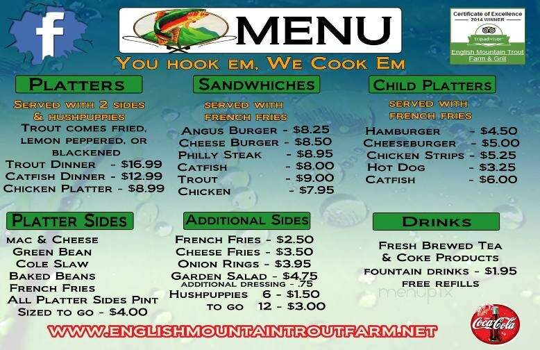English Mountain Trout Farm - Sevierville, TN menu_pic