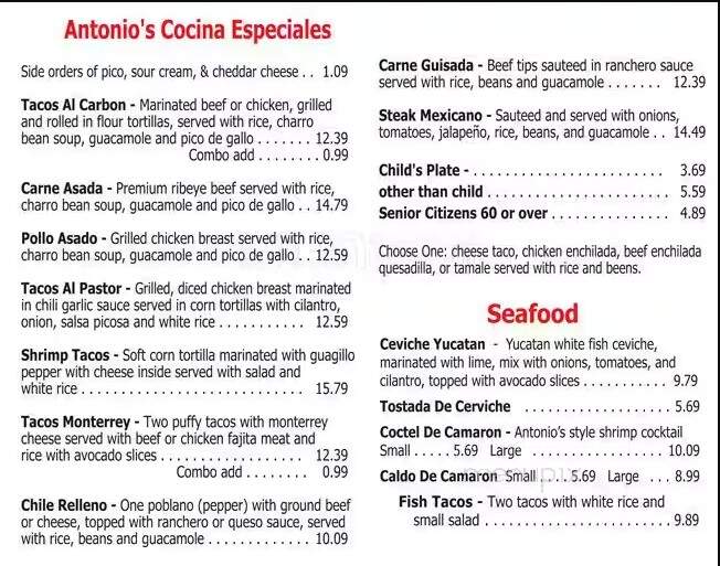 Antonio's Mexican Restaurant - Burleson, TX menu_pic