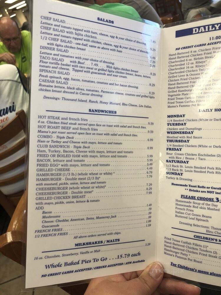 Blue Bonnet Cafe - Marble Falls, TX menu_pic