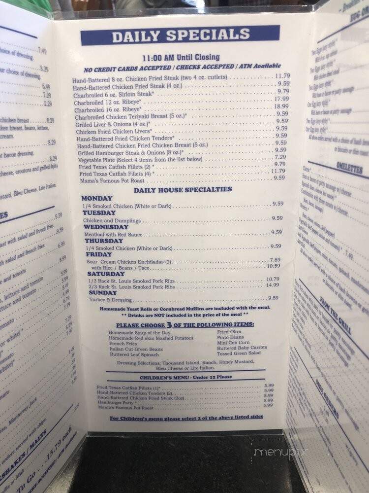 Blue Bonnet Cafe - Marble Falls, TX menu_pic