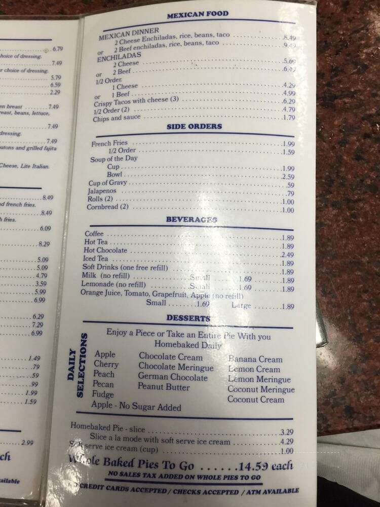 Blue Bonnet Cafe - Marble Falls, TX menu_pic