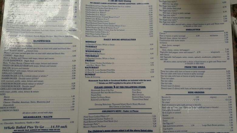 Blue Bonnet Cafe - Marble Falls, TX menu_pic