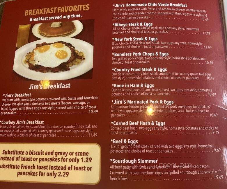 Jim's Family Restaurant - Sandy, UT menu_pic