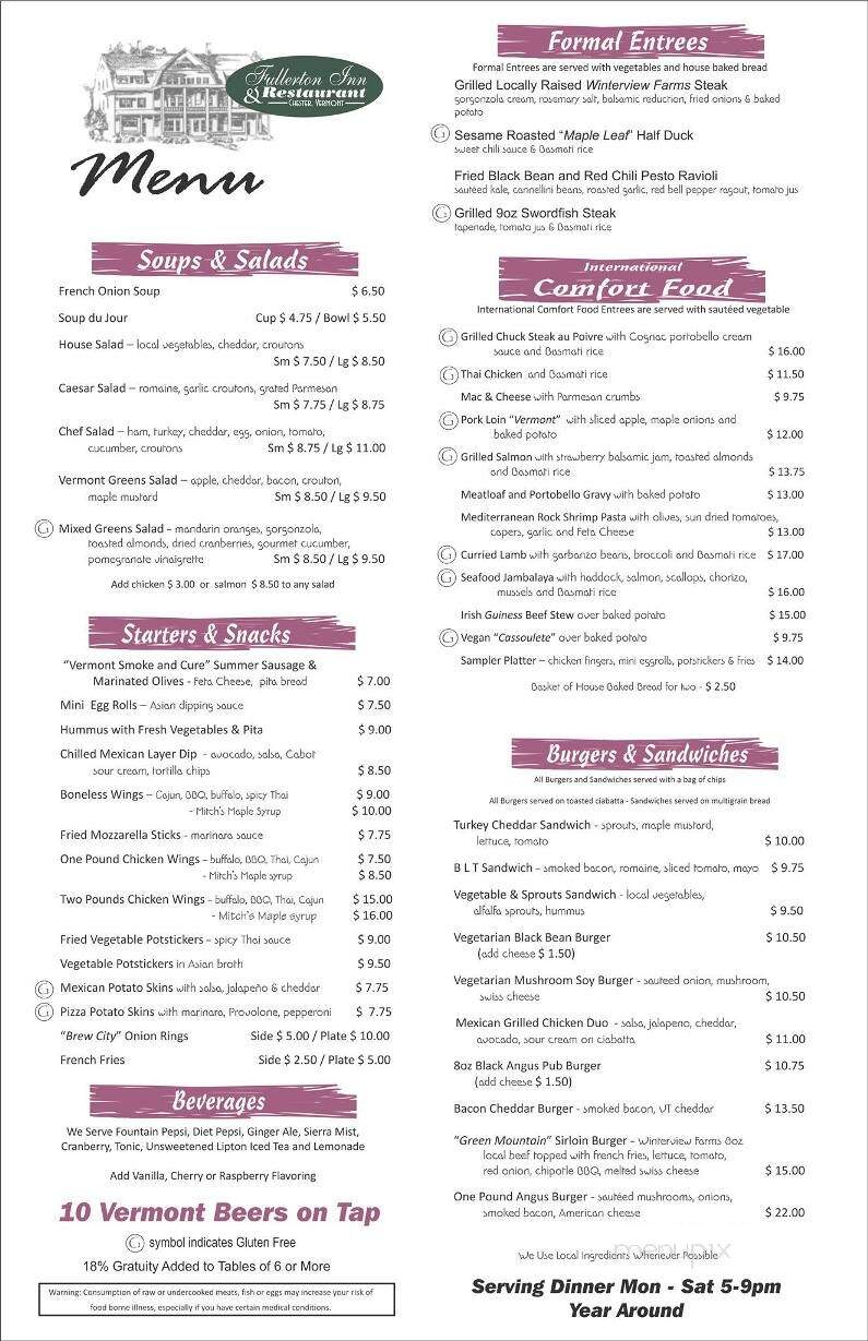Fullerton Inn - Chester, VT menu_pic