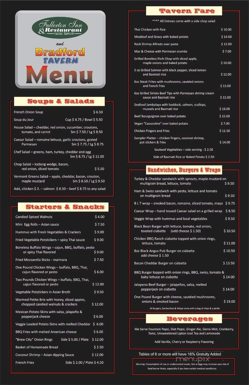 Fullerton Inn - Chester, VT menu_pic