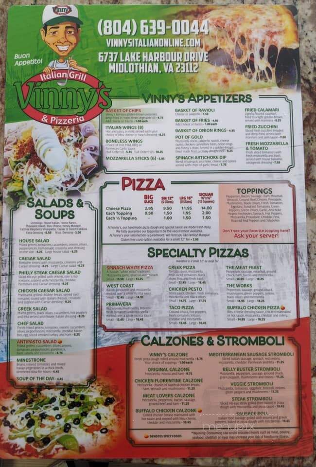 Vinny's Italian Grill - Midlothian, VA menu_pic