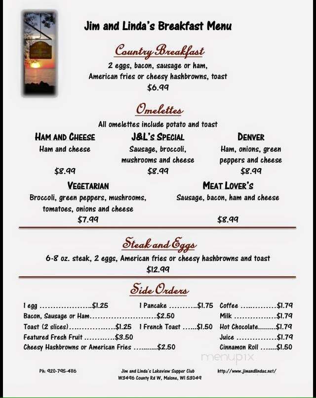 Jim & Linda's Lakeview Club - Malone, WI menu_pic
