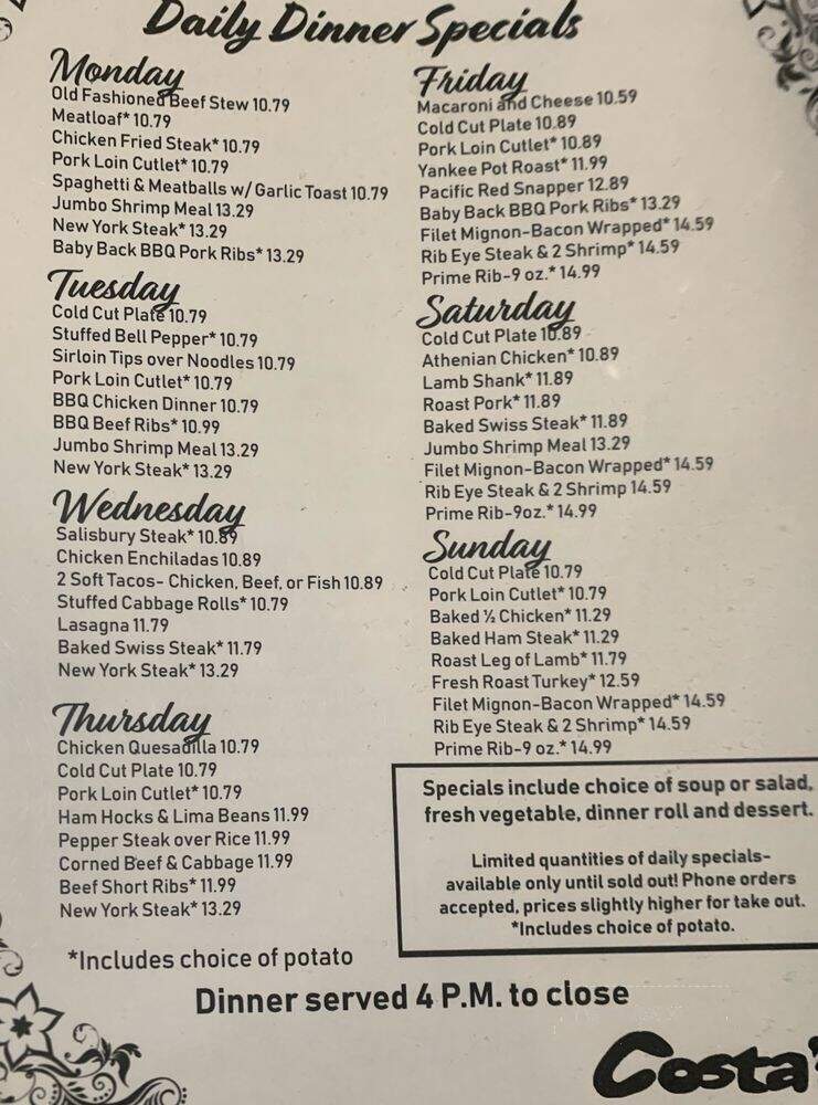 Costa's Family Restaurant - Covina, CA menu_pic