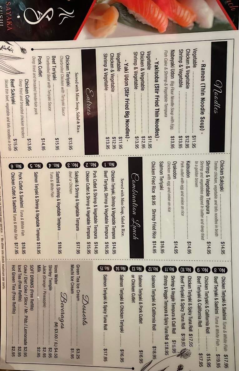 Sayaka Japanese Restaurant - Colton, CA menu_pic
