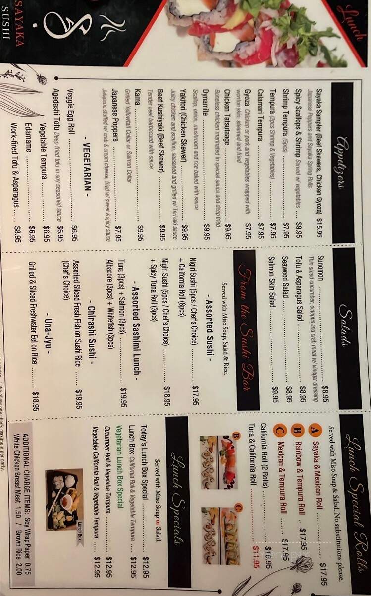 Sayaka Japanese Restaurant - Colton, CA menu_pic