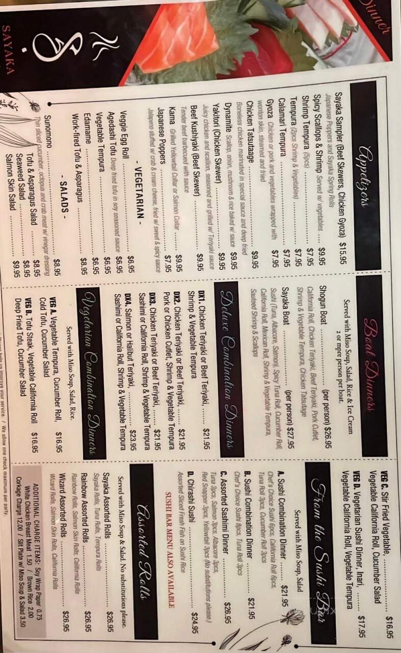 Sayaka Japanese Restaurant - Colton, CA menu_pic