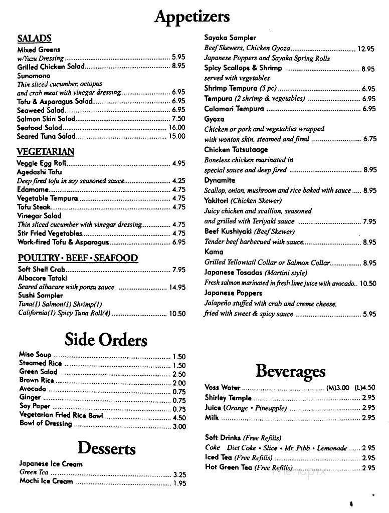 Sayaka Japanese Restaurant - Colton, CA menu_pic