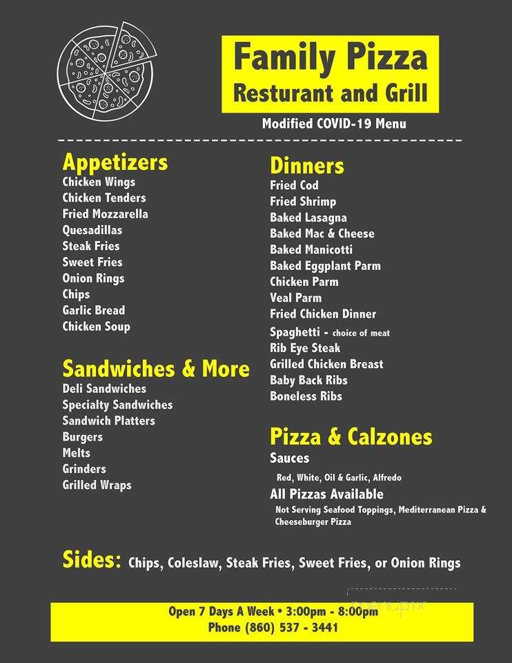 Family Pizza Restaurant - Colchester, CT menu_pic