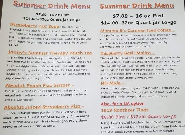 Jonny B's Brickhouse - Jamestown, ND menu_pic