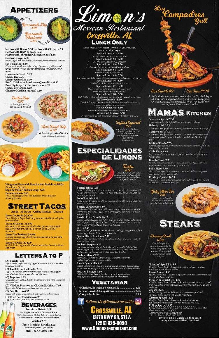 Limon's Mexican Restaurant - Crossville, AL menu_pic