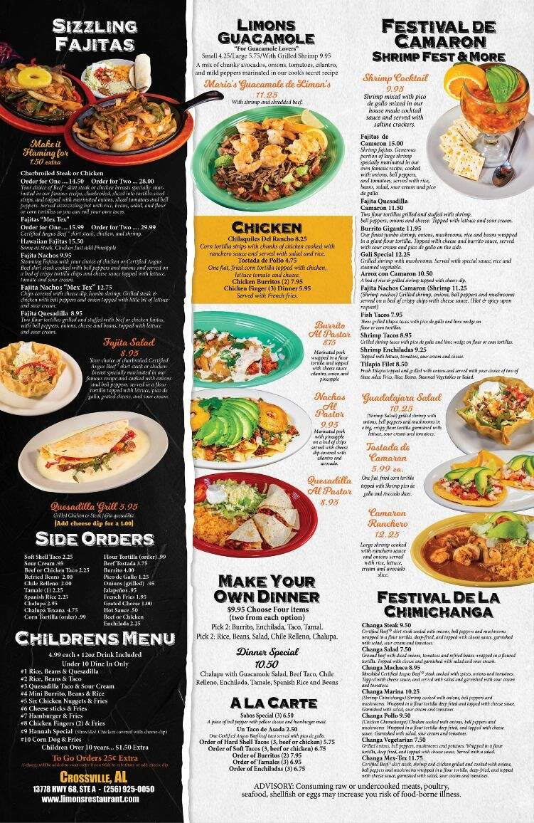 Limon's Mexican Restaurant - Crossville, AL menu_pic