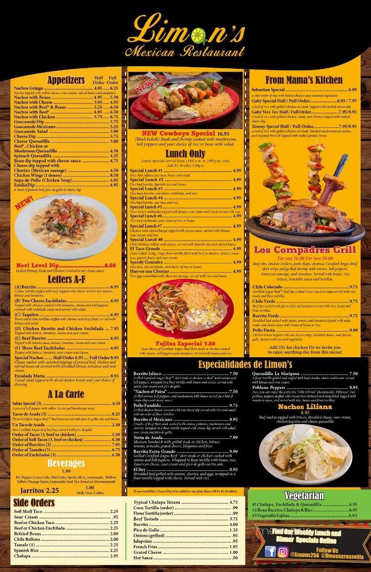 Limon's Mexican Restaurant - Crossville, AL menu_pic