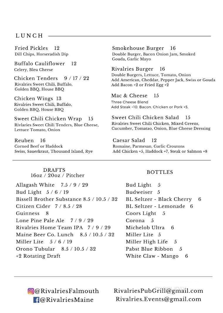Rivalries - Falmouth, ME menu_pic