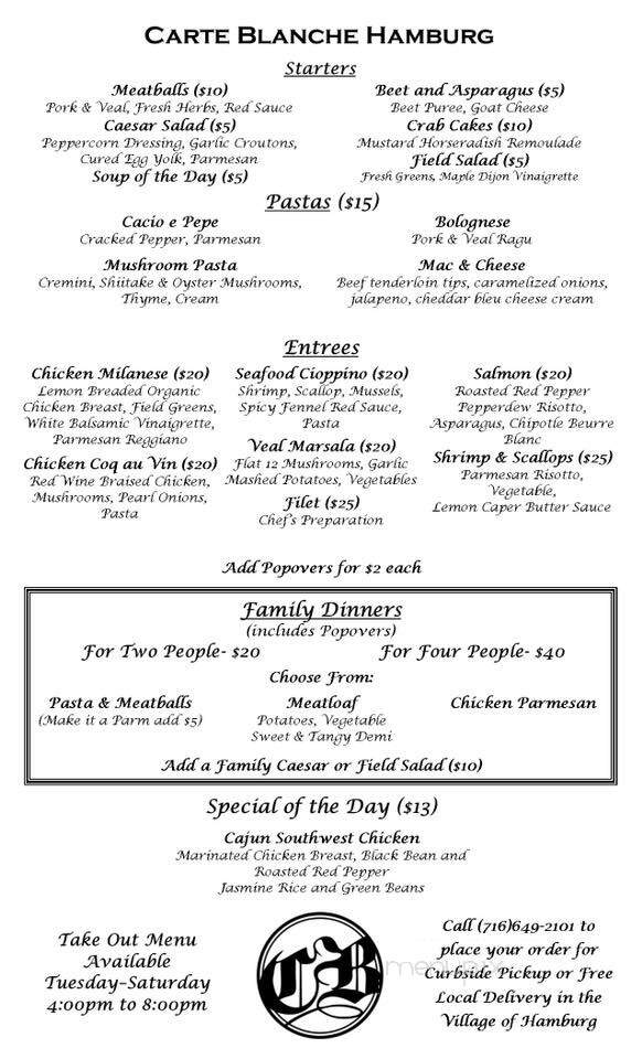 Carte Blanche - Hamburg, NY menu_pic