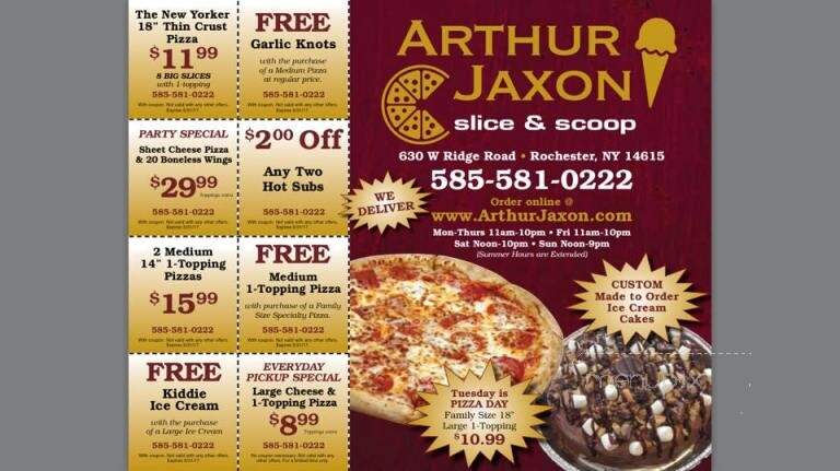 Arthur Jaxon Slice & Scoop - Rochester, NY menu_pic
