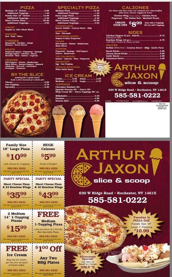 Arthur Jaxon Slice & Scoop - Rochester, NY menu_pic