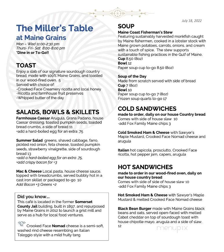 The Miller's Table - Skowhegan, ME
