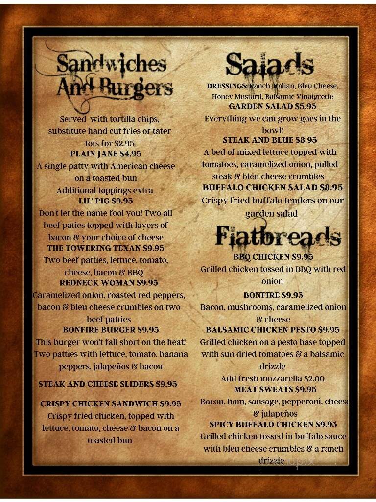 Bonfire Country Bar - Manchester, NH menu_pic
