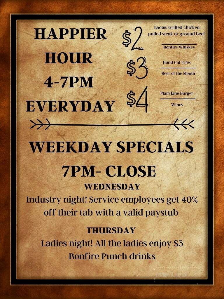 Bonfire Country Bar - Manchester, NH menu_pic