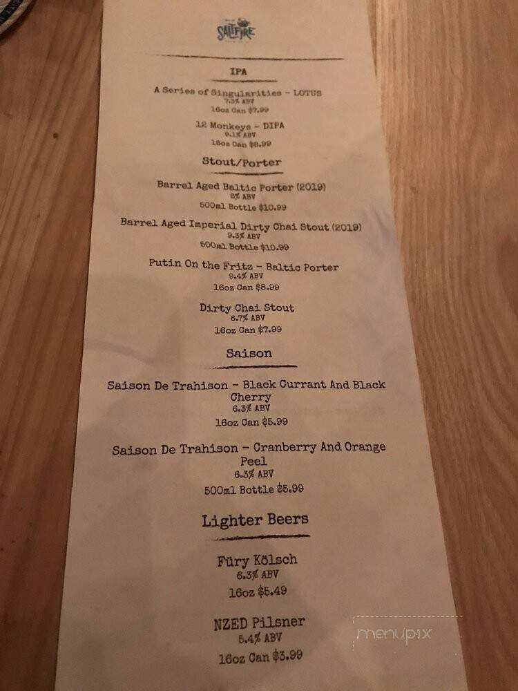 SaltFire Brewing - South Salt Lake, UT menu_pic