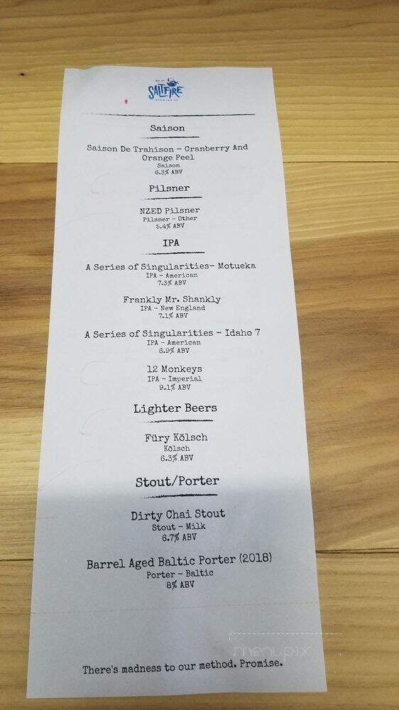 SaltFire Brewing - South Salt Lake, UT menu_pic