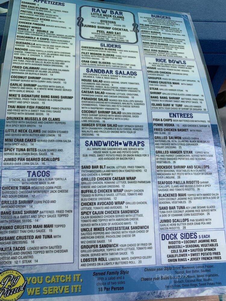 The Pig and Parrot Sandbar - Brielle, NJ menu_pic
