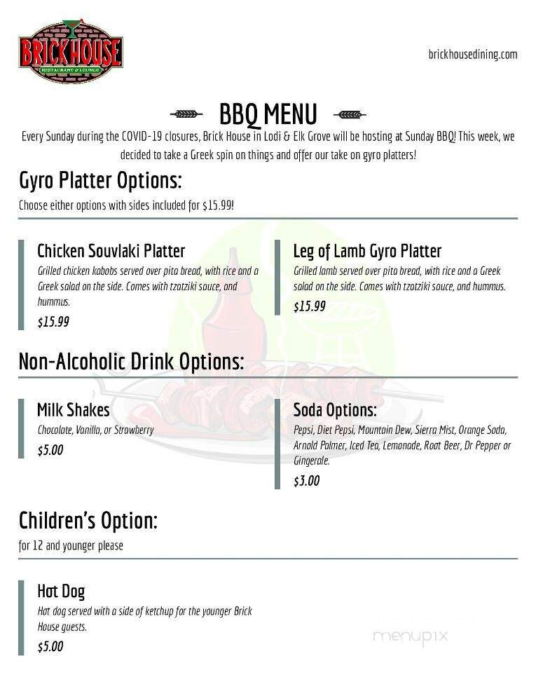 Brick House Restaurant & Lounge - Lodi, CA menu_pic