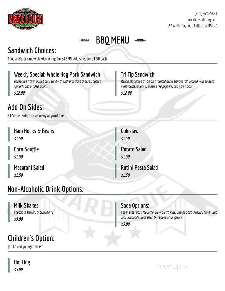 Brick House Restaurant & Lounge - Lodi, CA menu_pic