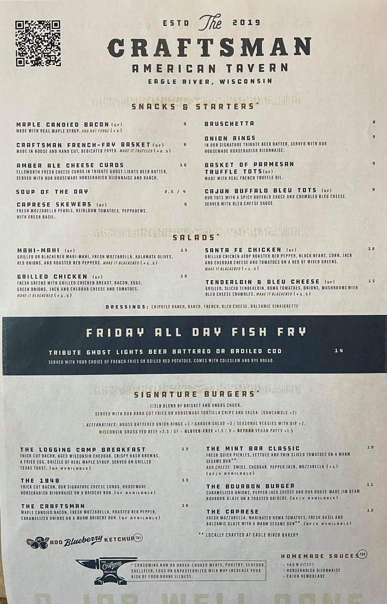 The Craftsman - Eagle River, WI menu_pic