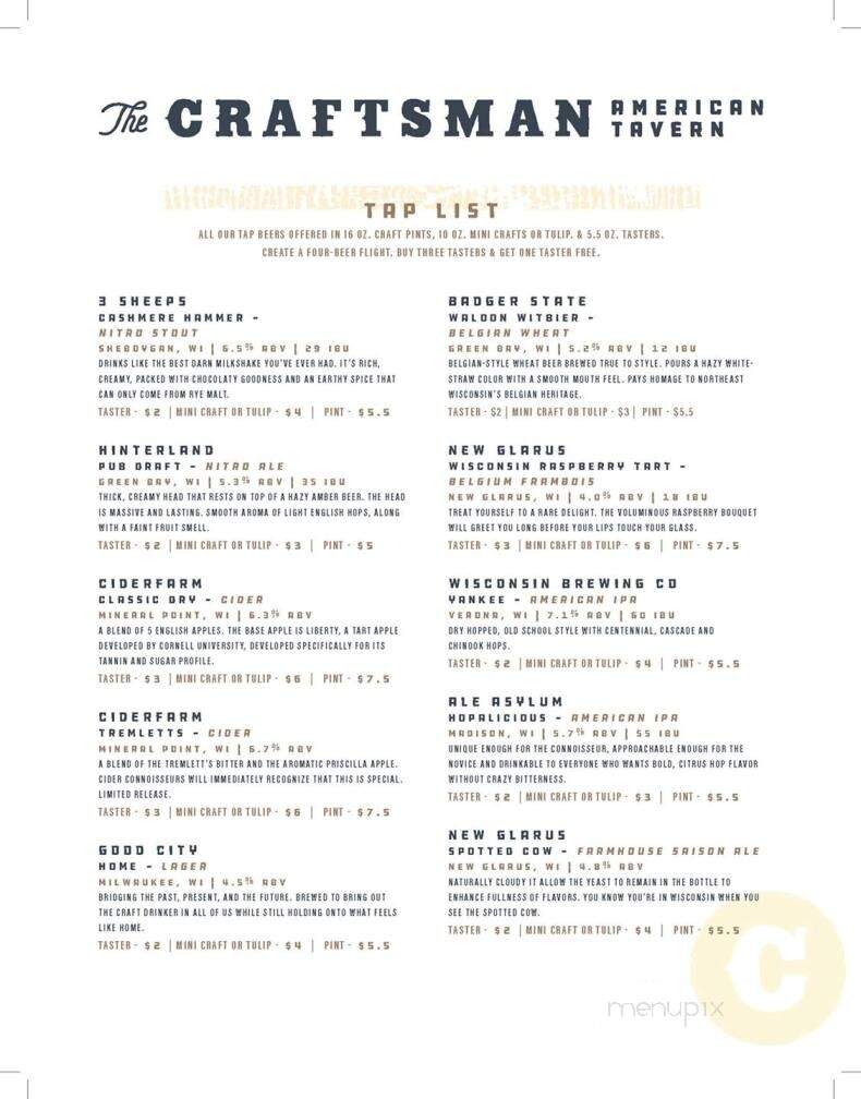 The Craftsman - Eagle River, WI menu_pic