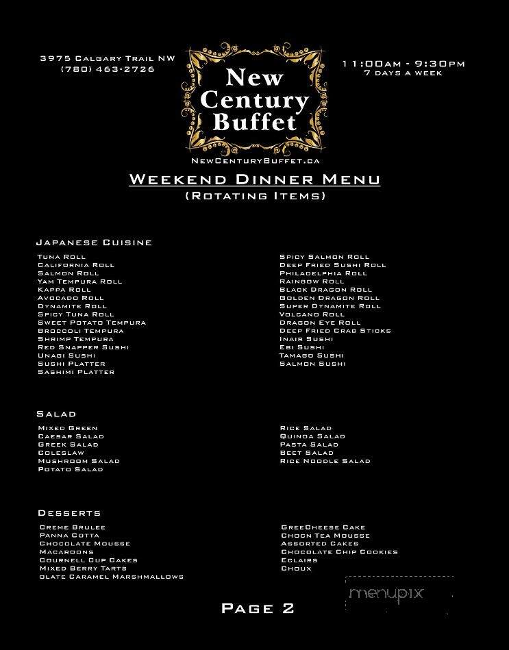 New Century Buffet - Edmonton, AB menu_pic