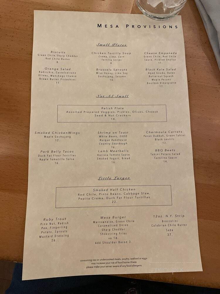 Mesa Provisions - Albuquerque, NM menu_pic