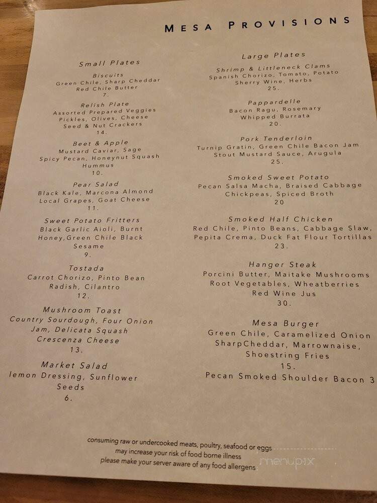 Mesa Provisions - Albuquerque, NM menu_pic